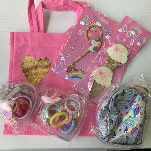 Girls Valentine’s Favors Gift Set Key Chain Unicorn Coin Purse Hair Ties & Clips